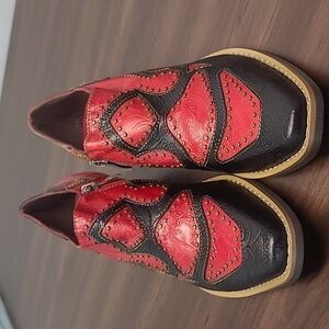 Size 36 Red and Black Faux Leather Cowboy Boots
